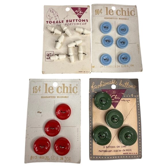 VTG Le Chic Buttons Various Sizes & Colors 18 Cards Some Partial Some Complete - Picture 2 of 6